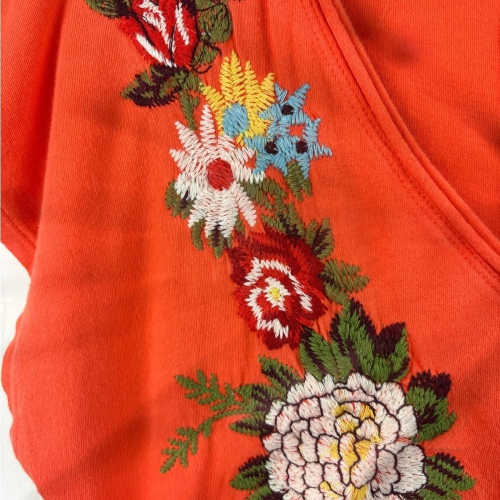 Johnny Was Embroidered Soft Orange Tunic Dress Size S Pockets V-neck Floral - Picture 7 of 13